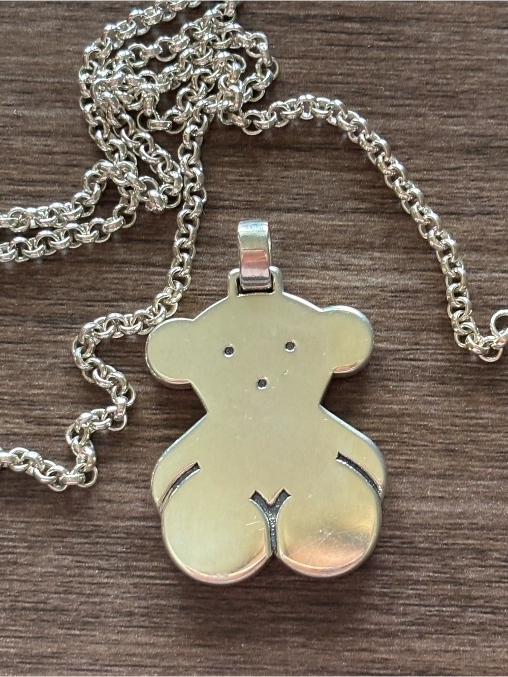 **RARE**  Large Tous Sterling Silver Bear Pendant and Sterling  Tous Chain
